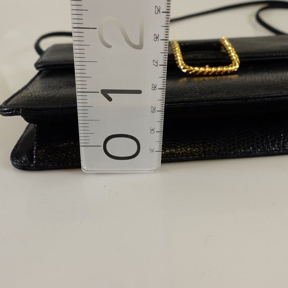 GIVENCHY Bag Leather Crossbody Purse Small Lizard VINTAGE Rare Dark Black Navy - Picture 6 of 12